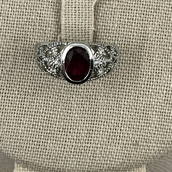 Vintage 925 Sterling Silver Red Oval Ring - Size 6, 4.1g - Picture 5 of 17